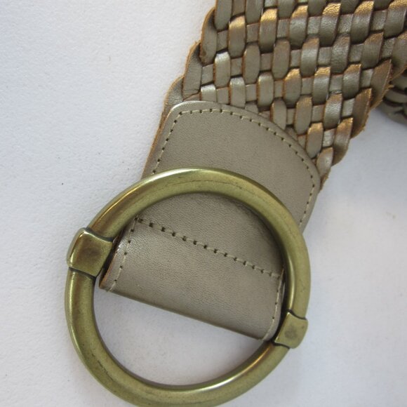 NEW Ann Taylor Women S Metallic Gold Woven Leather Wide Belt Ring Buckle main image 9